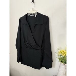 Isaac Mizrahi 1X Black Long Sleeve Stretchy Knit Top